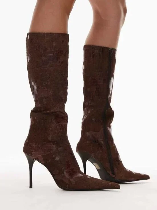 Jeffrey Campbell Proposal Boots in in Brown Croc Sz 6.5 - Picture 1 of 16